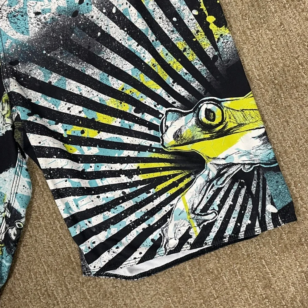 Oakley Frogskin Technology Board Shorts Mens 36 Black Yellow Graphic Surf Y2K‎